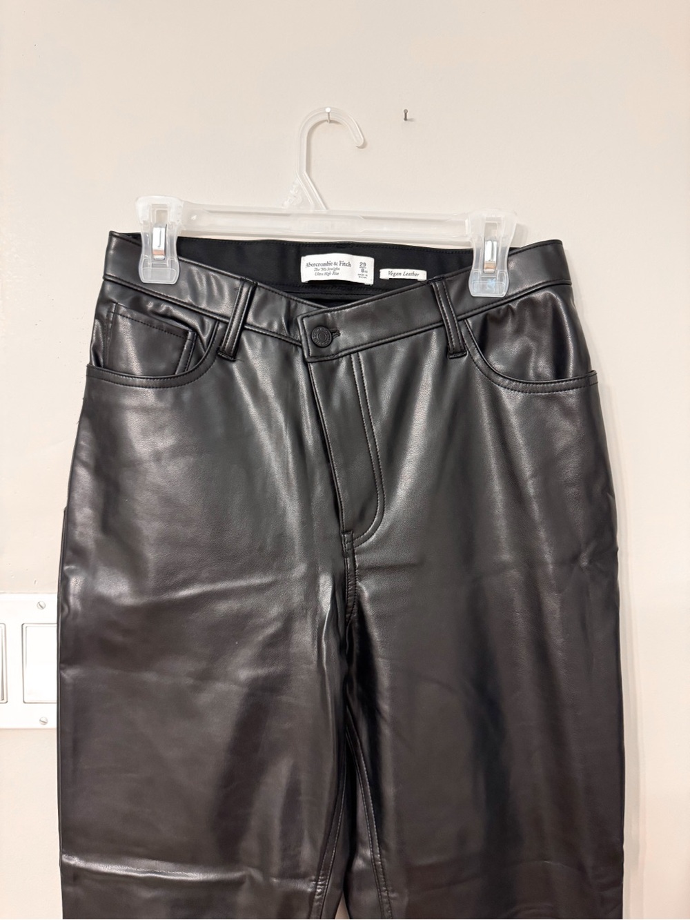 Abercrombie 90s Straight Ultra High Rise Leather Crossover Waist Pants